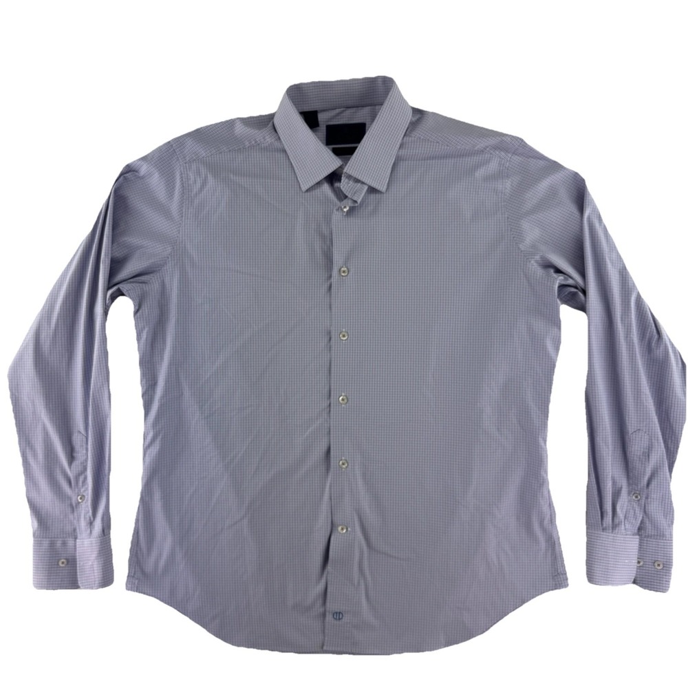 David Donahue Long Sleeve Button Up Shirt Performance Trim Fit Mens 18 36/37